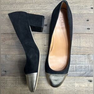 J Crew Chunky Block Suede Black Heels